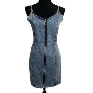 Medium stretch denim front zip dress